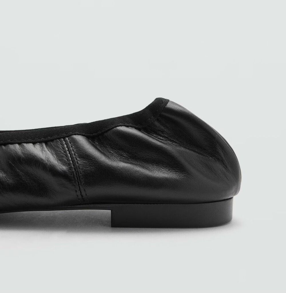 MNG BY MANGO Leather Ballet Flats With Bow Black womens EU 37 US 6.5-7 NEW - Picture 3 of 5